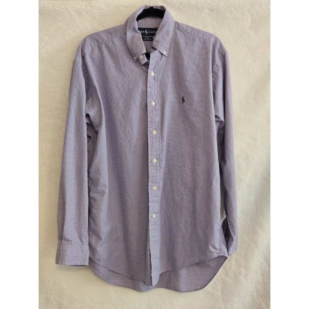 Ralph Lauren Blake Mens Size M Purple Button Down Shirt Long Sleeve Cotton Plaid